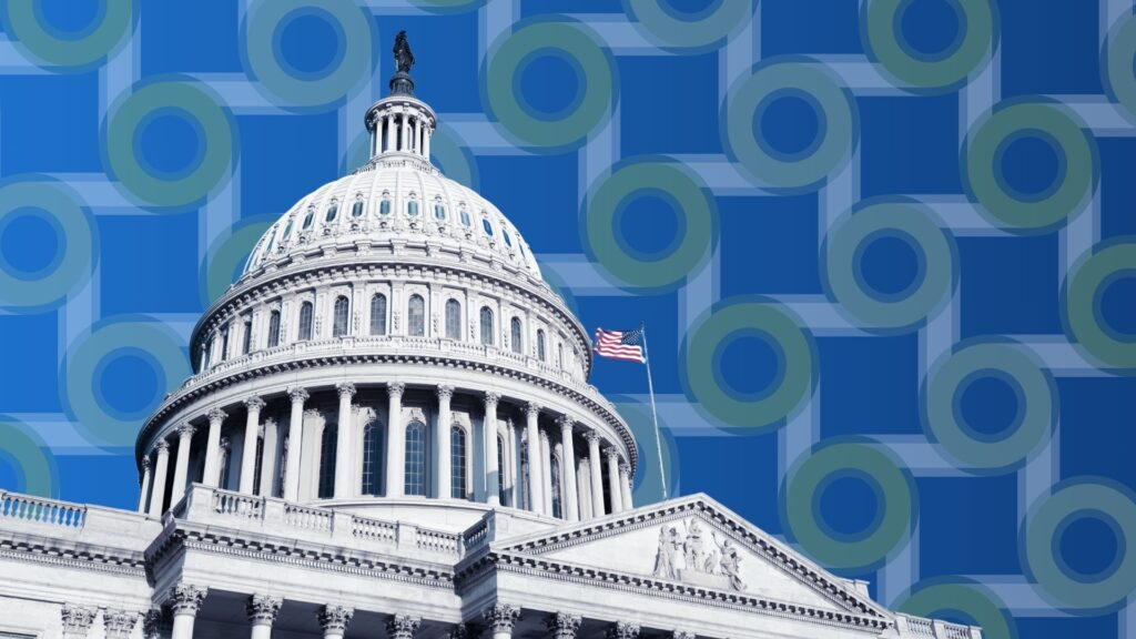 U.S. Capitol Building in Washington DC in front of a NABL pattern.